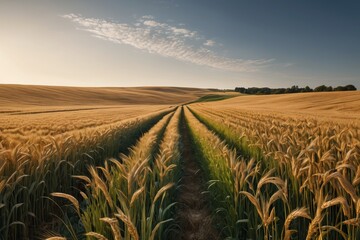 arafed wheat field with a path in the middle of it