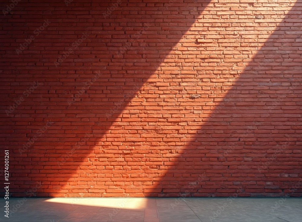 Aufkleber red brick wall illuminated by spring sun rays in old town. solid masonry structure background, rough