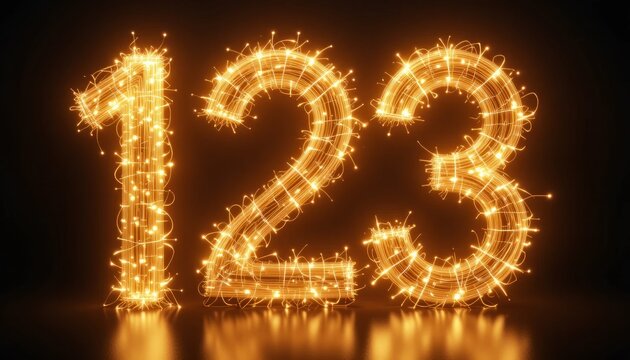 Glowing Numbers 123 Sparkling Festive Light String Art Design