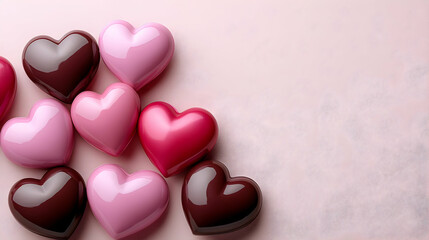 Fototapeta premium Pink and brown hearts, Valentine's Day