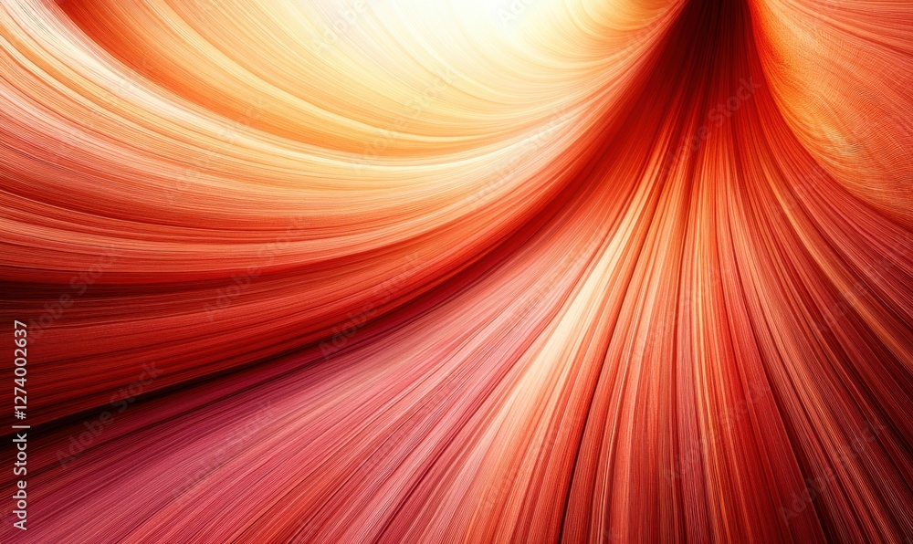 Poster abstract flowing patterns of warm colors resembling a canyon, with light illuminating the curves