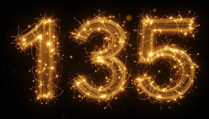 Sparkling Celebration: 135th Anniversary Golden Light Trails Number Design