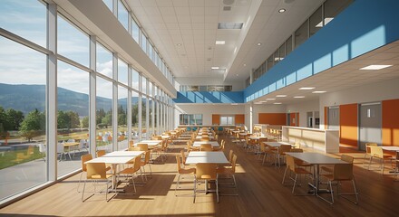 Sustainable Building Interior with Solar Panels and Natural Light - Eco-Friendly Design
