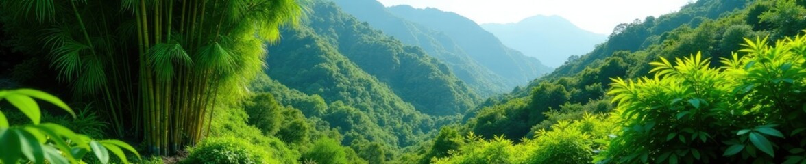 Hillside covered in bamboo and other tropical plants, tropical, nature