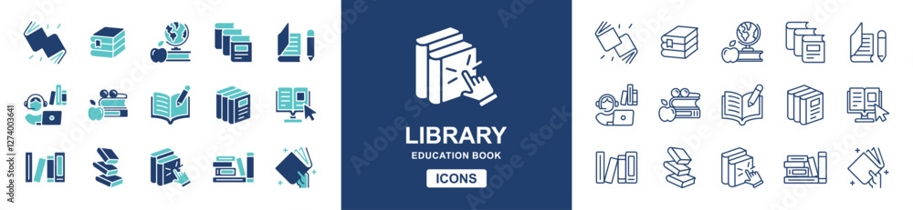 Aufkleber education library book icon set online digital learning media school study course student read book 