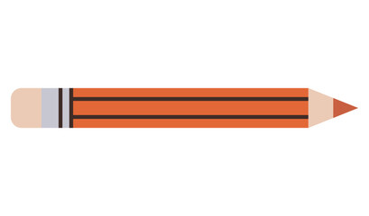 Wooden pencil with orange body, black stripes, and sharpened tip. Ideal for education, creativity, writing, drawing, office work stationery design and art. Flat color icon