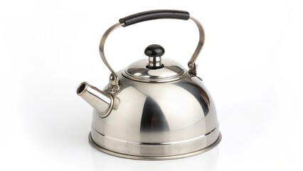 Stainless Steel Kettle on White Background