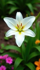 Fototapeta premium Royal Trinity lily in a garden with other flowers, garden blooms, lily, white flowers
