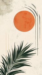 Abstract Boho Palm and Sun Art, Minimalist Modern