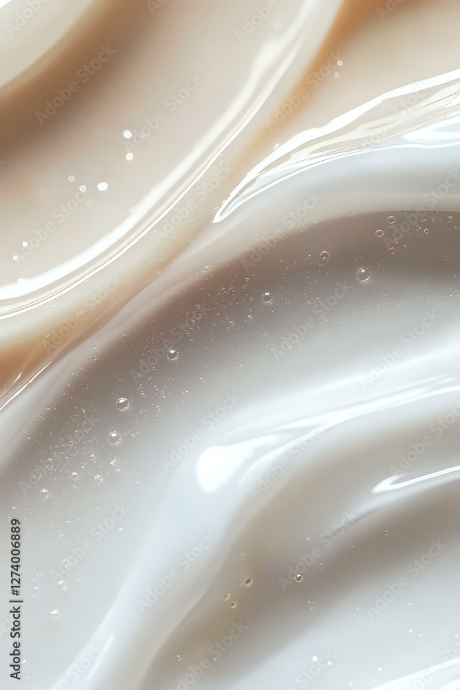 Poster flowing abstract waves in soft beige and white tones with delicate water drops create an elegant bac