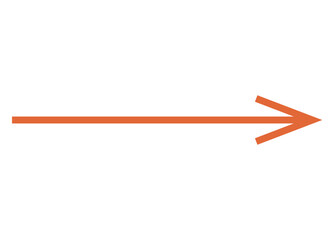 Orange arrow aligned horizontally points right, connoting progress, direction, growth, navigation, and forward thinking. Ideal for strategy, maps goals planning business technology. Flat color