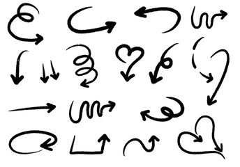 Arrow Vector Silhouette, Arrow icon different design , curve vector hand draw, Brush Arrow shape set