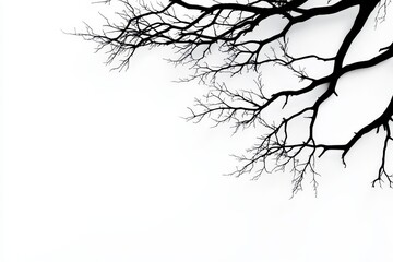 Fototapeta premium Bare Branches Against White Sky - Silhouette of leafless tree branches against a bright white background. Simple, elegant, and evocative of winter or solitude