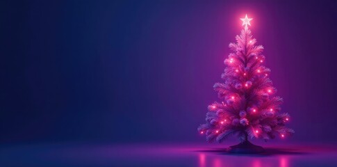 Softly lit Christmas tree against a gradient of dark blues and purples, purple, , christmas tree