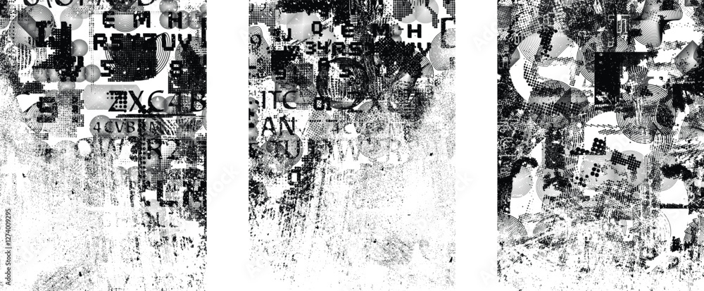Aufkleber Background with glitch distorted grunge textures . grunge background texture with halftone dots, glitched shapes, textures and lines .Screen print vector background with grunge textured surface.