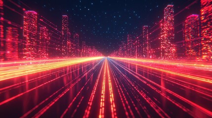 Futuristic Cityscape Illuminated By Vibrant Light Trails