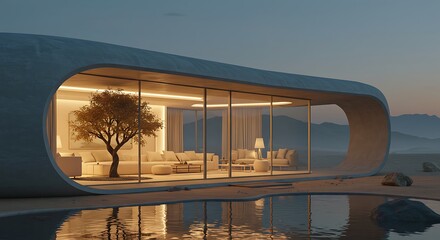 Fototapeta premium Modern Eco House with Tree - Minimalist Sustainable Home Design Natural Setting