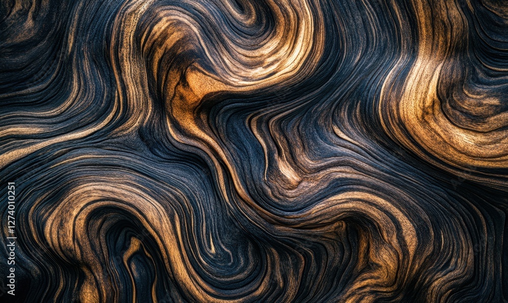 Poster abstract swirling patterns of dark and golden hues resembling natural textures in a dynamic flow