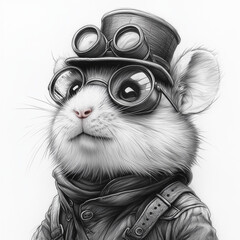 Cute Old School Style Chubby faced Hamster in a dapper hat, sepia, gangster vibe, peaky blinders