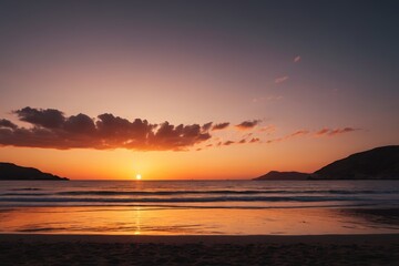 Obraz premium sunset on the beach with a person walking on the sand