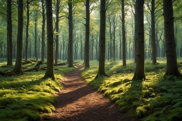 Obraz premium arafed path in a forest with a path in the middle