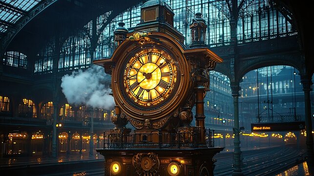 Grand Clock in a Victorian Train Station