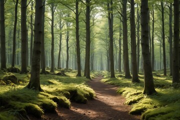 Obraz premium arafed path in a forest with moss and trees