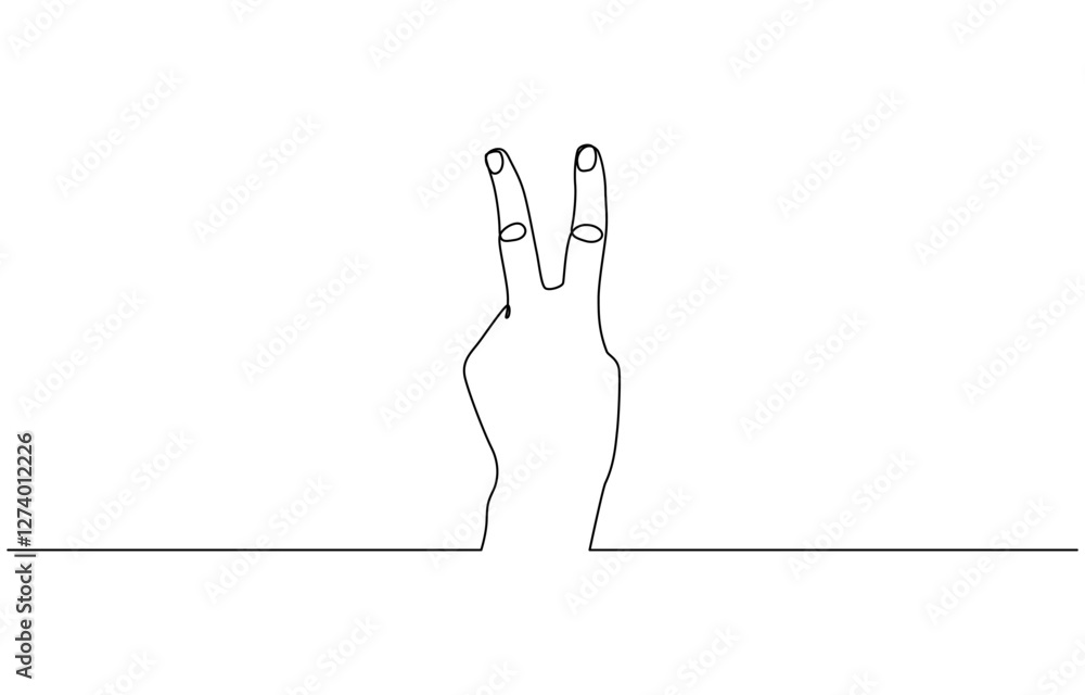 Aufkleber continuous line drawing of index and middle finger, human hand raised index and middle fingers - one