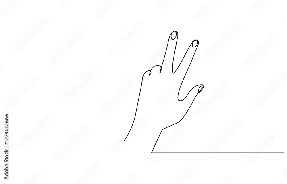Aufkleber continuous line drawing of index and middle finger, human hand raised index and middle fingers - one