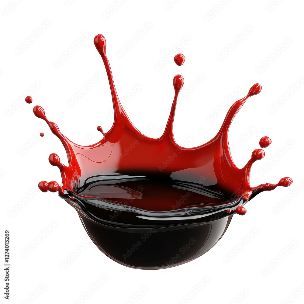 Aufkleber a vibrant splash of red liquid creating dynamic patterns in a bowl. transparent background