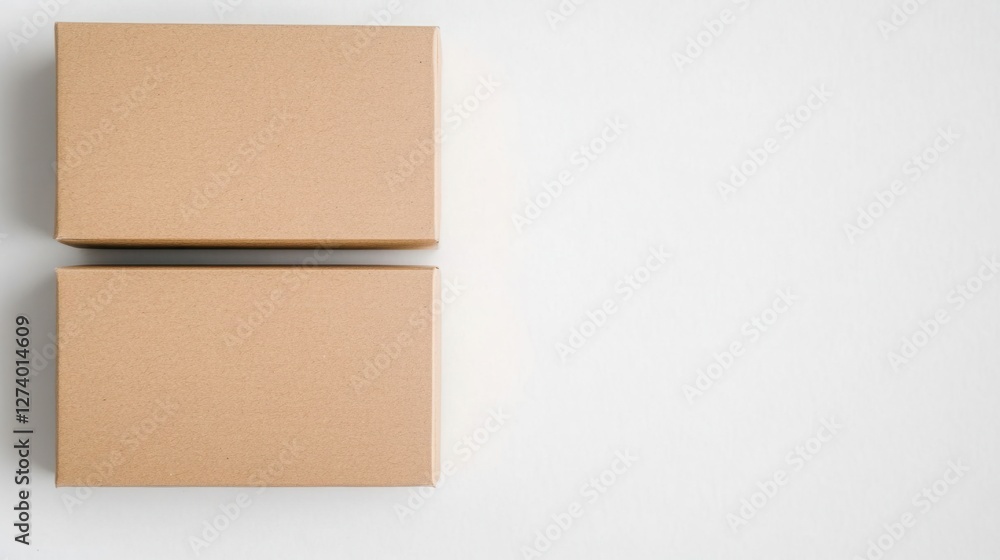 Poster brown cardboard boxes arranged on a light background with ample negative space suitable for packagin