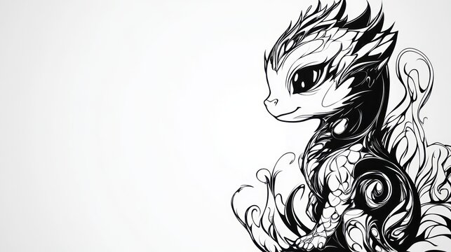 Cute dragon, ornate design, white background, fantasy art, children's book illustration