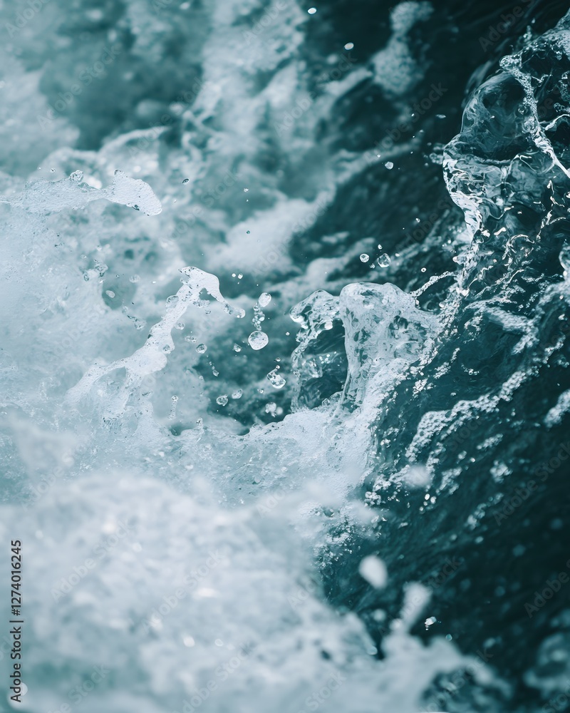 Aufkleber splashing water creates dynamic abstract patterns with vibrant light and refreshing cool tones