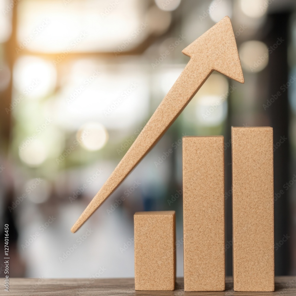 Aufkleber growth and success in business concept with bar graph and arrow showing increase in performance and 