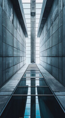 Obraz premium Modern Architectural Perspective of a Futuristic Building with Glass and Concrete Elements in Urban Setting