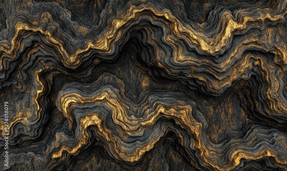 Poster abstract textured background featuring wavy patterns in black and gold, suitable for design use