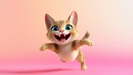 Obraz premium Adorable cute Kitten Soaring Through a Heart-Filled Sky, Generative AI, 3d rendering 