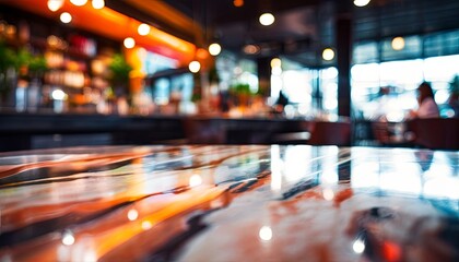 A blurry image of a bar with a table in the foreground