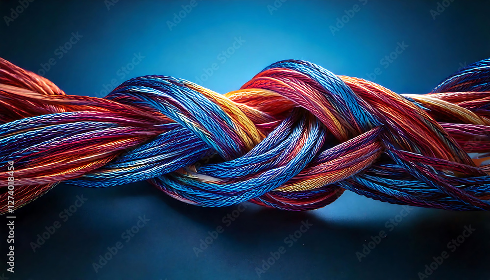 Poster vibrant, interwoven threads create a captivating abstract image perfect for concepts of connection, 