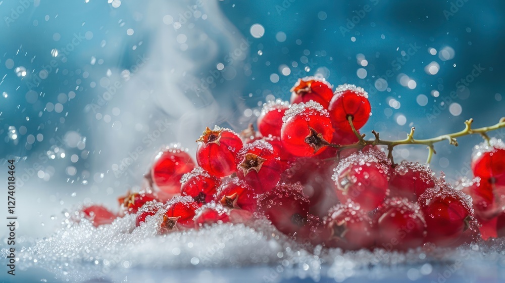 Poster fresh red berries dusted with sugar, creating a festive and appetizing scene.