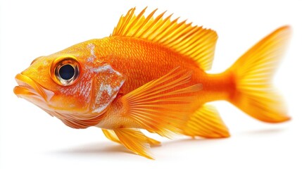 Fototapeta premium A bright orange anthias fish, soft lighting, isolated on a white background