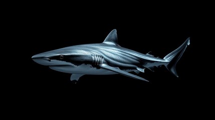 Naklejka premium A bull shark, full-body shot, dramatic lighting, isolated oceanic background