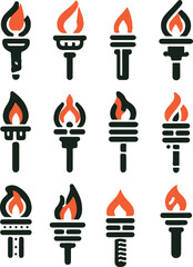 isolated fire torch Vector,fire torch Silhouette,fire torch icon set, black fire torch symbol for you,color  Vector illustration, Vector Graphic, EPS 10 

