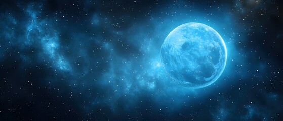Fototapeta premium Ethereal Blue Planet Glowing Amidst a Starry Nebula in the Vast Expanse of Deep Space
