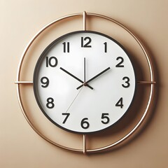 Modern Minimal Analog Clock on Tan Wall, Featuring a Stylish and Understated Design, Perfect for Adding a Touch of Elegance to Any Room.