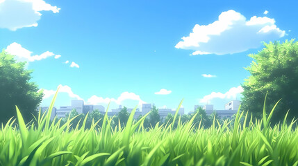 Obraz premium Sunny city park, green grass, summer