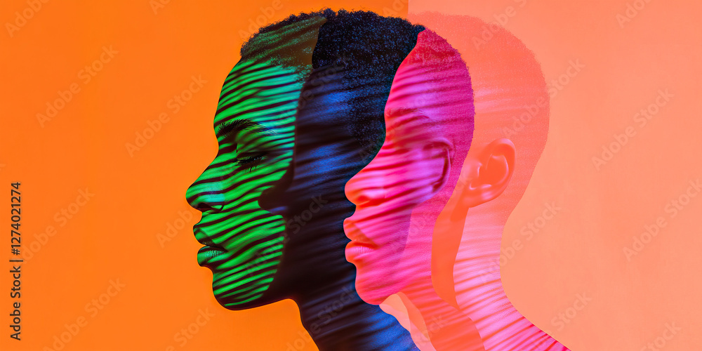 Poster overlapping profiles with striped patterns
