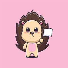 hedgehog mascot cartoon character vector illustration with white flag