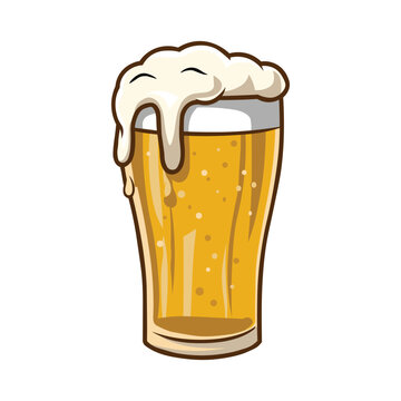 Beer glass vector illustration &ndash; Frosty pint with foam overflow and bubbles. Alcohol drink clipart
