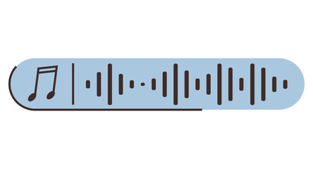 Musical note paired with audio waveform bar in flat minimal design. Ideal for music, podcast, audio production, sound editing, media, playlists, digital design themes. Flat color icon